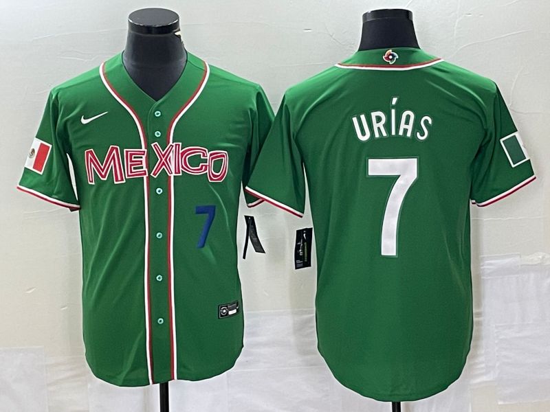 Men 2023 World Cub Mexico 7 Urias Green white Nike MLB Jersey13